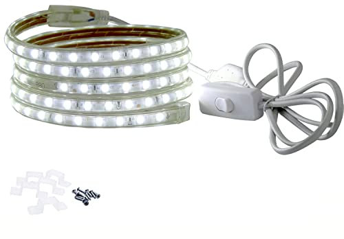 FOLGEMIR 4m Kalt Weiß LED Band mit Schalter, 220V 230V Lichtleiste, 5050 SMD 60 Leds/m Strip, IP65 Lichtschlauch, helle Hintergrundbeleuchtung