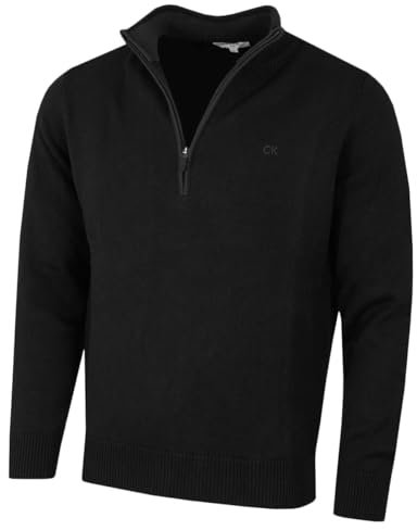Calvin Klein Golf Mens Chunky Cotton 1/2 Zip Sweater - Blackout - XL
