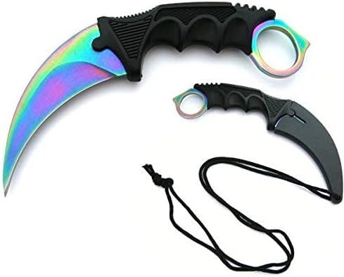 KOSxBO CSGO Knife - Karambit Messer Mehrfarbig 19 cm - Tactical Hunter Knive Rainbow Edition - Counter Strike Global Offensive Skin - Regenbogen Neck Knife