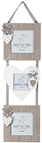 SPOTTED DOG GIFT COMPANY - Cornice foto multipla con motivo gatto da tavolo e da parete - a forma di cuore e di quadrato - idee regalo - in legno - per 3 foto - bianco/grigio/naturale
