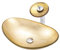 HomeLava Glas Waschbecken Set Aufsatz-Waschbecken Handwaschbecken Waschtisch mit Wasserfall Wasserhahn Oval Golden