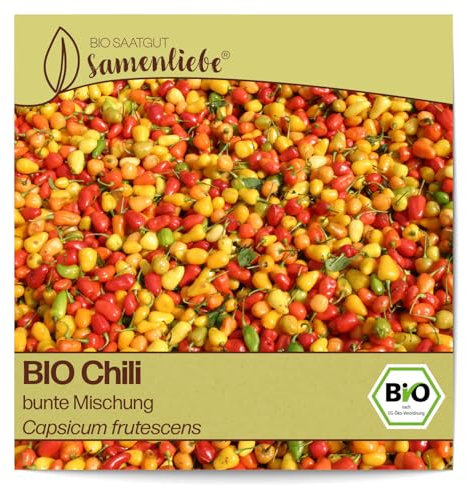 Samenliebe BIO Chili Samen bunte Mischung 10 Samen samenfestes Gemüse Saatgut für Gewächshaus Freiland und Balkon BIO Gemüsesamen