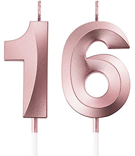 BBTO 16. Geburtstag Kerzen Kuchen Nummer Kerzen Alles Gute zum Geburtstag Kuchen Topper Dekoration für Geburtstag Party Hochzeit Jahrestag Feier Lieferungen (Rose Gold)
