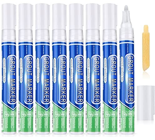 Zonon Grout Wall Pen Tile Paint Markers Grout Repair Sealer Pen for Bathrooms Kitchen Porch Patio Repair Refresh(White,8 Pieces)