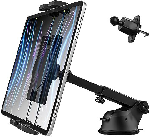 woleyi Universeller Auto Tablet Halter, 3-in-1 Tablet & Handy Autohalterung Armaturenbrett Windschutzscheibe Lüftung Saugnapf für iPad Pro 12.9 10.5 9.7 Air Mini 5 4 3 2, Galaxy Tab, iPhone 4-13