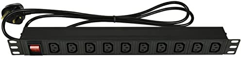 Adastra | Power Distribution Unit with 10 x IEC Power Outlets & On Off Switch | Slimline Rack Mountable 1U Design & 1.8 Metre Extension Cable