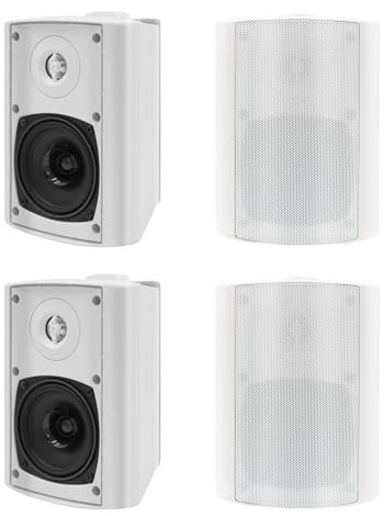 Herdio Altavoces de Exterior Compatible con Bluetooth Impermeables de 4 Pulgadas y 400 Vatios para Jardín, Patio, Restaurante (2 Pares/Blanco)