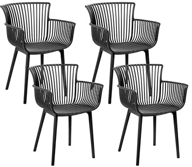 Beliani Kunststoffstühle schwarz 4er Set für den Innen- und Außenbereich geeignet Pesaro
