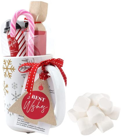 Christmas Hot Chocolate Mug Gift Set | Hot Chocolate Sachets | Mini Marshmallows For Hot Chocolate | Candy Cane | Xmas Stocking Fillers | Christmas Eve Box Filler | Hot Choc for One | Kids Women