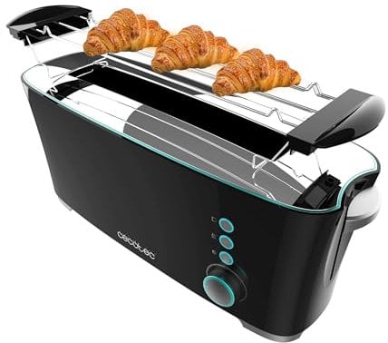 Cecotec Grille-pain Toast&Taste Extra B, 1000 W de puissance, Double fente longue pour 2 tartines, Fente XL, Arrêt et Popup automatiques, Bac à miettes, Varillas Superiores, Auto-centrage