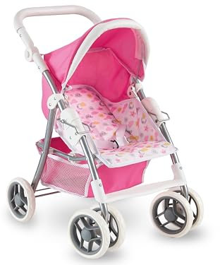 Teorema Giocattoli Poussette pour poupées légère et Pliable, Poussette pour poupées avec Manteau réglable, Panier de Rangement, Structure en métal, Poussette Jouet Fille maniable, Rose