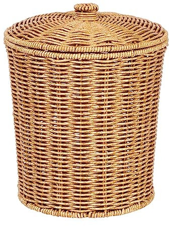 Poubelle en Osier avec Couvercle dans La Chambre À Coucher Poubelle en Osier De Salle De Bain Poubelle en Tissée À La Main Poubelle en Osier Conteneur De Vêtements