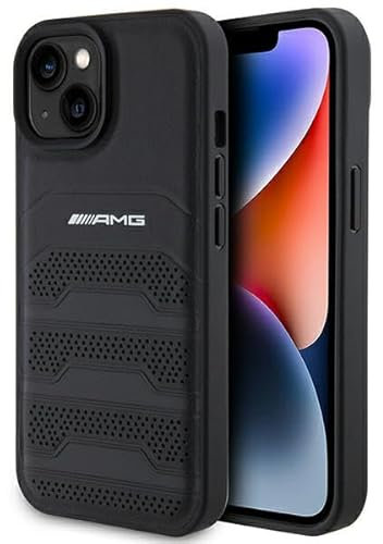 AMG AMHCP15MGSEBK Hülle für iPhone 15 Plus 6,7 Schwarz hardcase Leather Debossed Lines