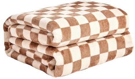 FY FIBER HOUSE Karrierter Flanell-Fleece-Decke Weich und Gemütlich Karo-Gitterdruck Schachbrettmuster Gingham-Muster Decke für Bett, Couch, Sofa, 60x80 (152 x 203 cm), Khaki