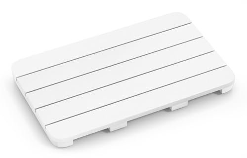 COSTWAY Caillebotis de Douche, Tapis de Bain en HIPS Anti-moisissures et Antidérapant, pour Douche, Baignoire, Bord de Piscine, Patio, Intérieur ou Extérieur (34 x 55 cm, Blanc)