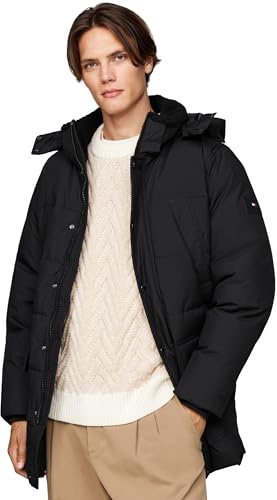 Tommy Hilfiger Herren Daunenmantel Rockie Utility Parka mit Knopfleiste, Schwarz (Black), XS