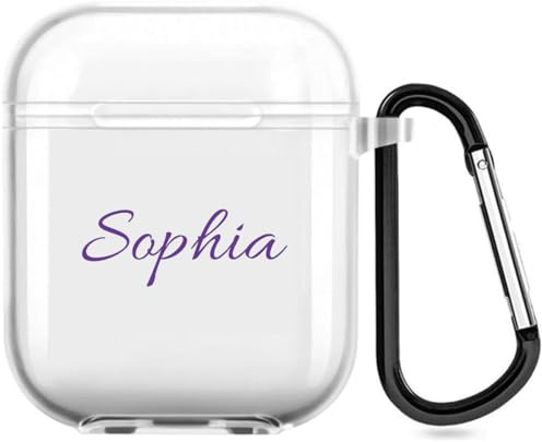 Personalisierte Namenshülle kompatibel mit Apple AirPods 1&2, personalisiertes Softcover mit Handschriftstil (Klar)