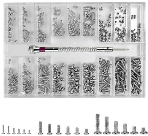 Diompirux 500 Piezas Tornillos Autoperforantes, Tornillos de Cabeza Plana Redonda, con Destornillador de Cruz, Kit Surtido de Tornillos Pequeños de acero al carbono, para Gafas, Computadora Portátil