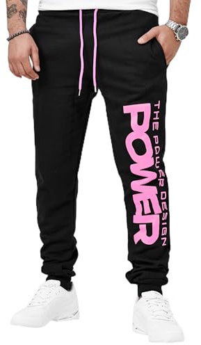 OneRedox JG-6000E Pantalon de jogging pour homme Pantalon de survêtement Pantalon de loisirs Pantalon de fitness basique Sport Fitness Gym Entraînement Slim Fit Pantalon de survêtement, noir/rose, L