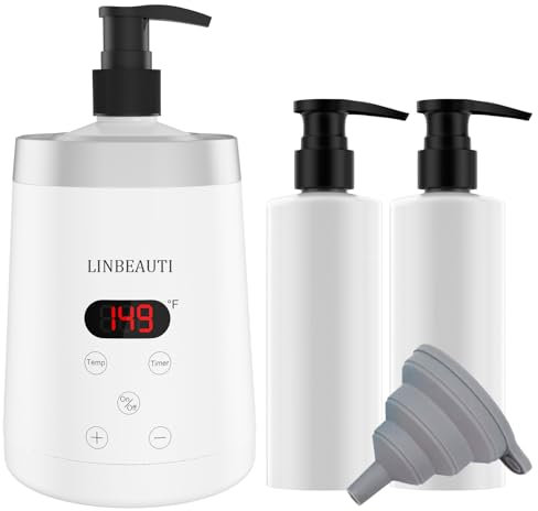 LINBEAUTI Massage Oil Warmer Bottle Professional Lotion Heater for SPA, Automatic Heated Lotion Cream for Salon, Barber Shops, Home, with Two Oil Bottle Dispenser (white)