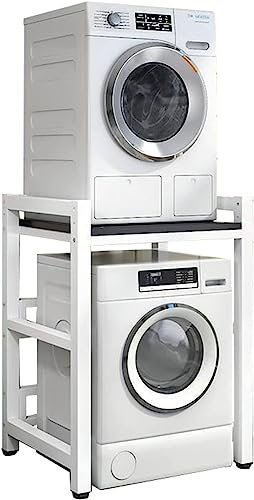 Portable Rack With 400KG Capacity - Stacking Kit Adjustable Stand For Front Load Washer & Dryer - Over Washer Storage Unit For Laundry,White Frame+black