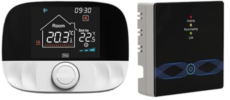 Stazione Meteorologica, Termostato Regolatore di temperatura wireless for il riscaldamento dell'acqua della caldaia a gas Funziona con Alexa Google Home , Stazione Meteo con Sensore Esterno(Black T9W)