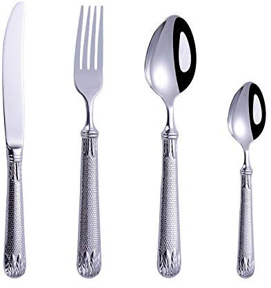 WOTZOV Besteckset, 24-teilig, luxuriöses Silberbesteck, Edelstahl, Gravur, Tafelmesser, Gabel, Löffel, Geschirr, Essgeschirr für 6 Personen