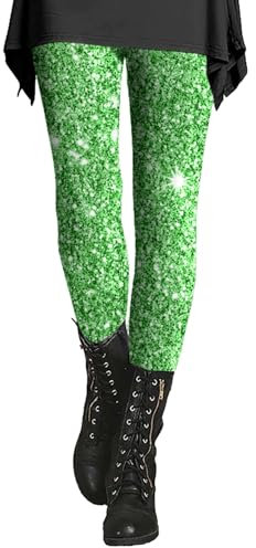 JkyKnowo Blitzangebote des Tages Aktuell Glitzer Leggings Damen Grün Fasnachtskostüme Damen Künstlerischem Spritzdruck Leggings Pailletten Hose Damen Blau Fit Glitzer Shorts Angebot des Tages