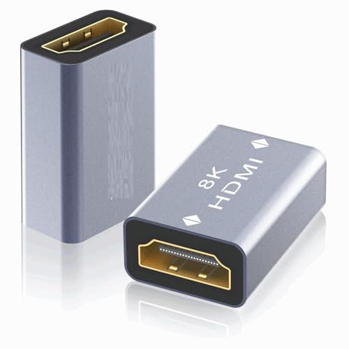TECHZOCO Empalme HDMI, Acoplador HDMI, Adaptador HDMI Hembra a Hembra, 1080p60hz HDMI 2.1 versión, Compatible con DVD, BLU-Ray, TV, Ordenador portátil, PC, Monitor, Aluminio, 1 Unidad