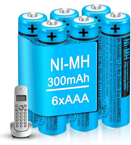 EOCIK 6 Pack BK-30AAABU NI-MH AAA Rechargeable Batteries 300mah Battery 1.2V for Panasonic Cordless Phones,Remote Controls,Electronics