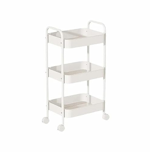 3-Tier Slim Metal Trolley on Wheels | Storage Shelves | Makeup Storage | Cleaning Trolley | Shelves Unit | Utility Cart | Cleaning Caddy | Metal Rolling Cart (White)