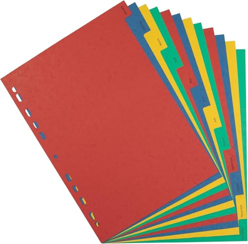 Elba A4 January-December Pressboard Dividers - 12-Part Assorted Colours, Durable Monthly Index Tabs (Pack of 5)