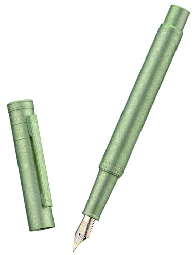 Hongdian 1851 Forest Fountain Pen Applegreen Ice Flower, Blade Nib Classic Design with Converter and Metal Pen Case