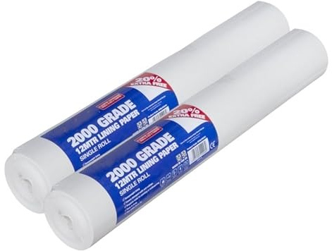 2 x Lining Paper for Walls 2000 Grade Thick - 12m x 53cm Wallpaper for New & Damaged Ceiling & Walls - Strippable & Paintable Plain White Lining Paper - Paste The Paper Roll - 6.36m2 Coverage.
