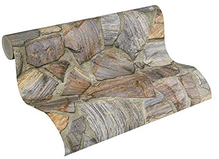 A.S. Création Vliestapete Best of Wood`n Stone 2nd Edition Tapete in Stein Optik fotorealistische Steintapete Naturstein 10,05 m x 0,53 m braun grau Made in Germany 307241 30724-1