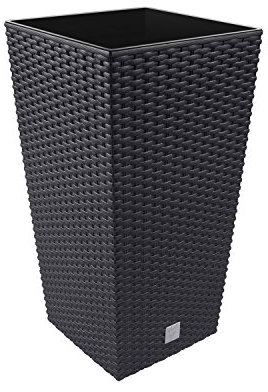 26,6 Liter Pflanzkübel Blumenkübel in Rattan-Optik inkl. Einsatz anthrazit grau Rato Serie viereckig