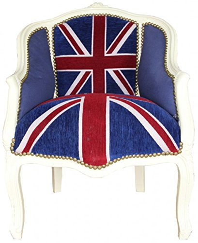 Casa Padrino Barock Damen Salon Sessel Union Jack/Creme - Antik Stil Sessel mit England Flagge