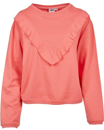 Urban Classics Damen Regular Fit Pullover Ladies Terry Volant Crew TB1966, Gr. Medium (Herstellergröße: M), Rosa (Coral 00092)