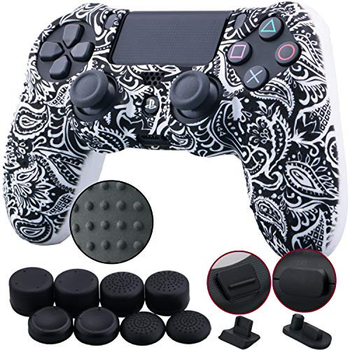 9CDeer 1 Stück von Silikon Besetzt Wassertransfer Schutz Ärmel Fall Abdeckung Haut Hülle Cover Skin für PS4/Slim/Pro Controller, Blätter Schwarz