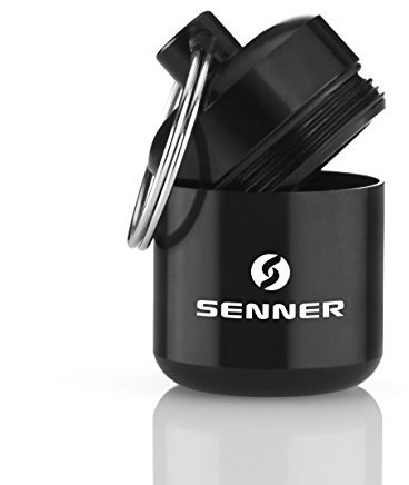 Pillenbox Pillendose Schlüsselanhänger von Senner - stabil, wasserdicht, ideal zur Aufbewahrung, Alubehälter (schwarz, breite Dose)
