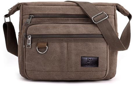 W&G traveler Bandolera bandolera, bandolera para portátil con soporte para botella de agua, bolso bandolera para cámara Macbook Pro Air de 13 pulgadas, 12.9 iPad Pro, cartera incorporada RFID, marrón