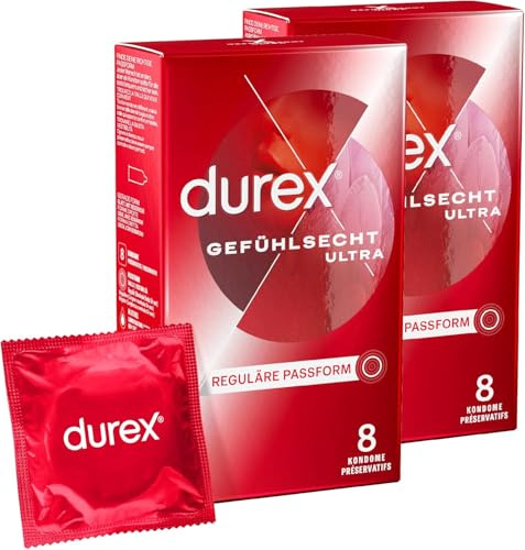 Durex Gefühlsecht Ultra Kondome – Sensi-Fit Kondome mit 20% dünnerem Material an der Spitze für intensiveres Empfinden – 20er Pack (2 x 10 Stück)