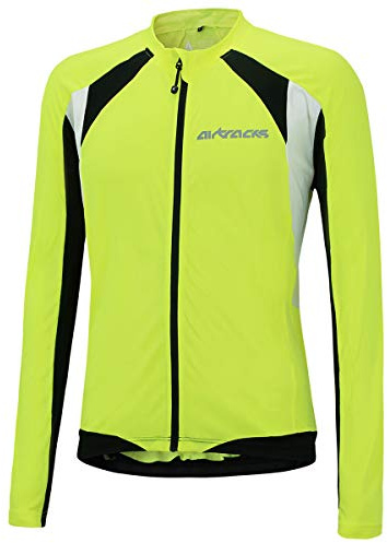 Airtracks Fahrradtrikot Langarm Pro T - Radtrikot - Jersey - Reißverschluss - Atmungsaktiv - Schnelltrocknend - Reflektoren (neon-weiß, S)
