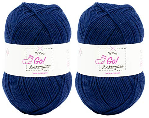 My Oma Sockengarn Go!, 2 Knäuel, Jeansblau (Fb 4030), 2X Blaue Sockenwolle à 100g, Socken Stricken Wolle, Nadelstärke 2,5-3mm, 200g Sockengarn Uni, Wolle Socken Stricken von Myoma