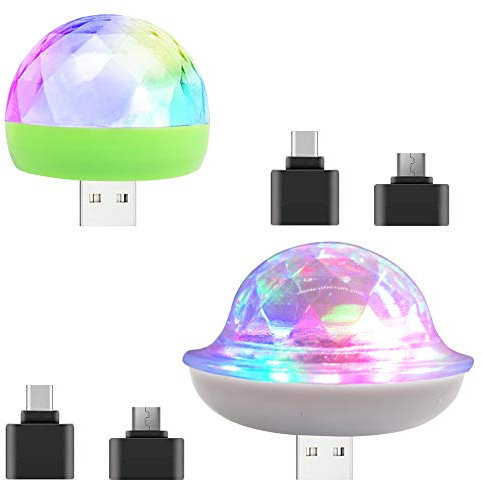 Mini-Discokugeln mit Typ-C auf USB und Micro-auf-USB-Adapter, LED, kleine magische Kugel, buntes Licht für Party/Geburtstag/Club/Karaoke-Dekoration, kompatible Smartphones, 2 Stück