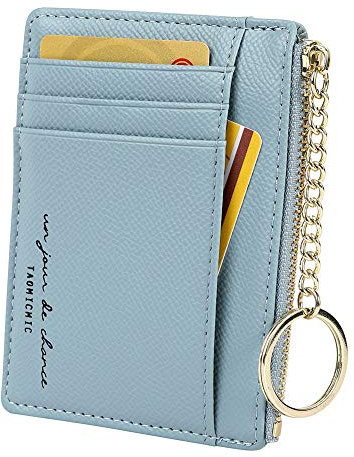 Damen 8 Karten Schmal Minimalistischer Kartenhalter Hüllen Kartenetui Portemonnaie Schlüsselanhänger Front Tasche Geldbörse Mini Kreditkarten Etuis, Himmelblau