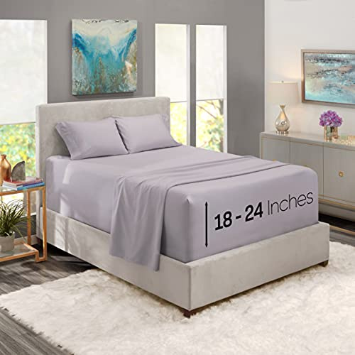 Nestl Extra Tiefe Bettlaken – passend für Matratzen von 45,7-61 cm tief, extra Tiefe Taschen California King Size Laken, 4 Stück Cal King Laken, Cal King Sheets Tiefe Tasche, hellgrauer Lavendel