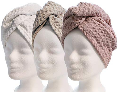 Lead Care Haarturban, Turban, Haartrockentuch, 3er Set - schnell trocknendes Mikrofaser Trockentuch mit Knopf (3er Set weiß, Creme, rosa) (weiß, Creme, rosa)
