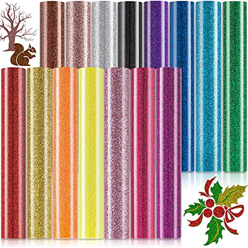 Whaline 15 Pcs Heat Transfer Vinyl Sheet Glitter Multicolor Heat Transfer Paper Permanent Adhesive HTV Iron On Vinyl Backed Vinyl Bundle for DIY T-Shirts, Hat, Clothing, Birthdays, Cameo, Letters