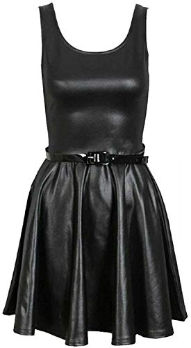 Candid Styles Womens Ladies Wet Look PVC Faux Leather Mini Midi Maxi Peplum Skater Skirts 8-26 (8-10, Skater Dress)